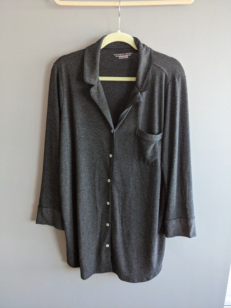 Victoria's Secret grey button sleepshirt Pj long top robe gown