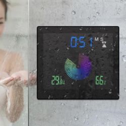 Bathroom Clock,2 Alarm Shower Timer with Daynamic Dashboard,Large Led Screen 3 Backlights Waterproof IP65 Wall Clock with Temperature Humidity Display