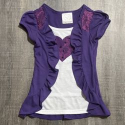 Little Girls Size 4 Purple & White Ruffled Faux Layered Heart Tee