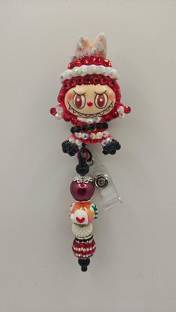 Jeweled Christmas Labubu Alligator Badge Reel