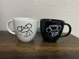 Disney Parks "Mr. & Mrs." Style Coffee Mug Set