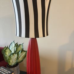 Red Table Lamp With Black and White Shade 