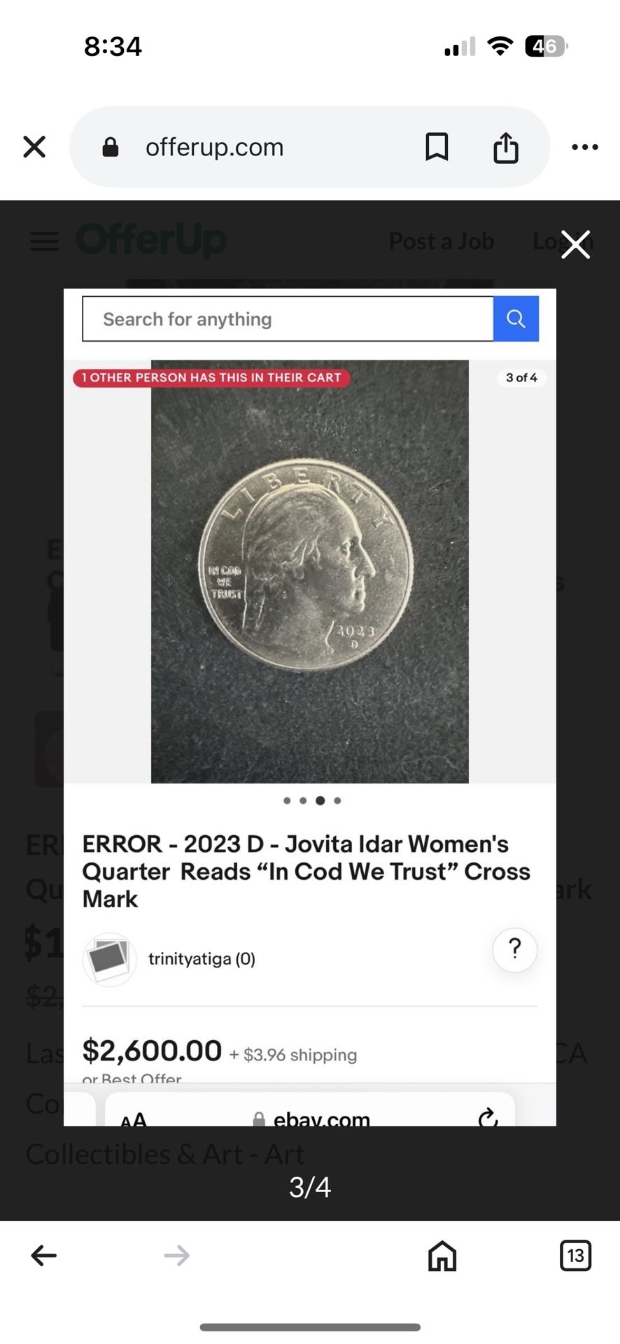 ERROR - 2023 D - Jovita Idar Women's Quarter Reads “In Cod We Trust” Cross Mark