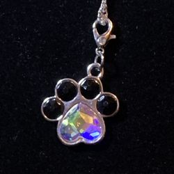 Beautiful Stamped .925 Silver Chain With Genuine Swarovski Crystal Heart Paw Print Pendant
