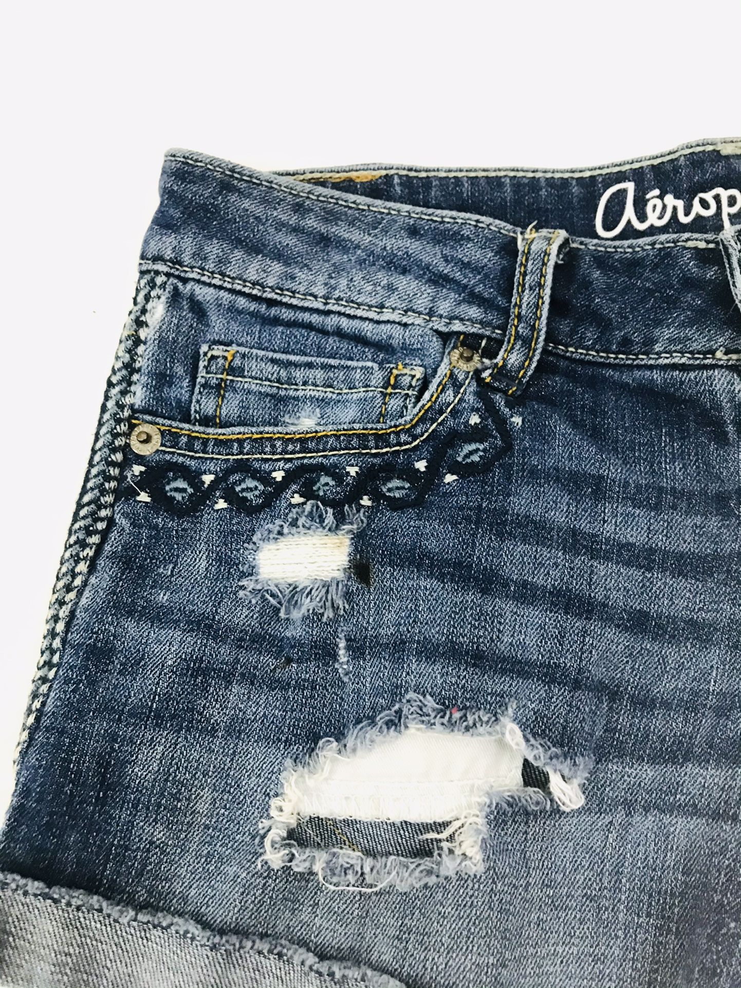 Aeropostale Destroyed Midi Denim Shorts - Size 2