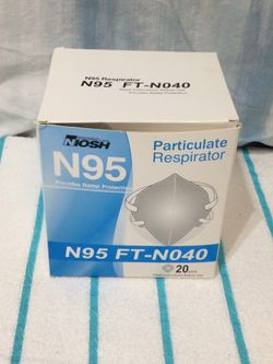 New NIOSH N95 FT-N090 PARTICULATE RESPIRATOR MASKS,  20 Count Box