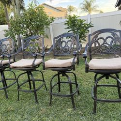 set of 4 beautiful palm tree design heavy cast iron bar stool 