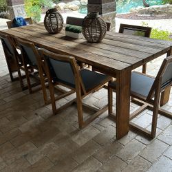 Linear Teak 102" Teak Table & 8 Teak Sling Side Chairs