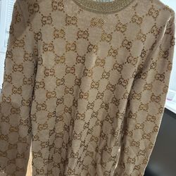 100% Authentic GUCCI Gold Crystal Embroidered Sweater