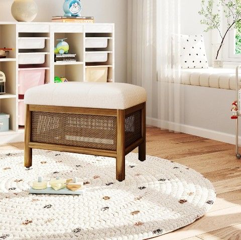 Sofa Ottoman Chairs, Solid Wood for Living Room & Bedroom (21.5x16x17inch)