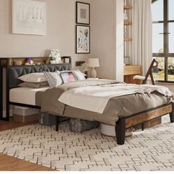 New Full Size Frame With Storage And Outlet Headboard