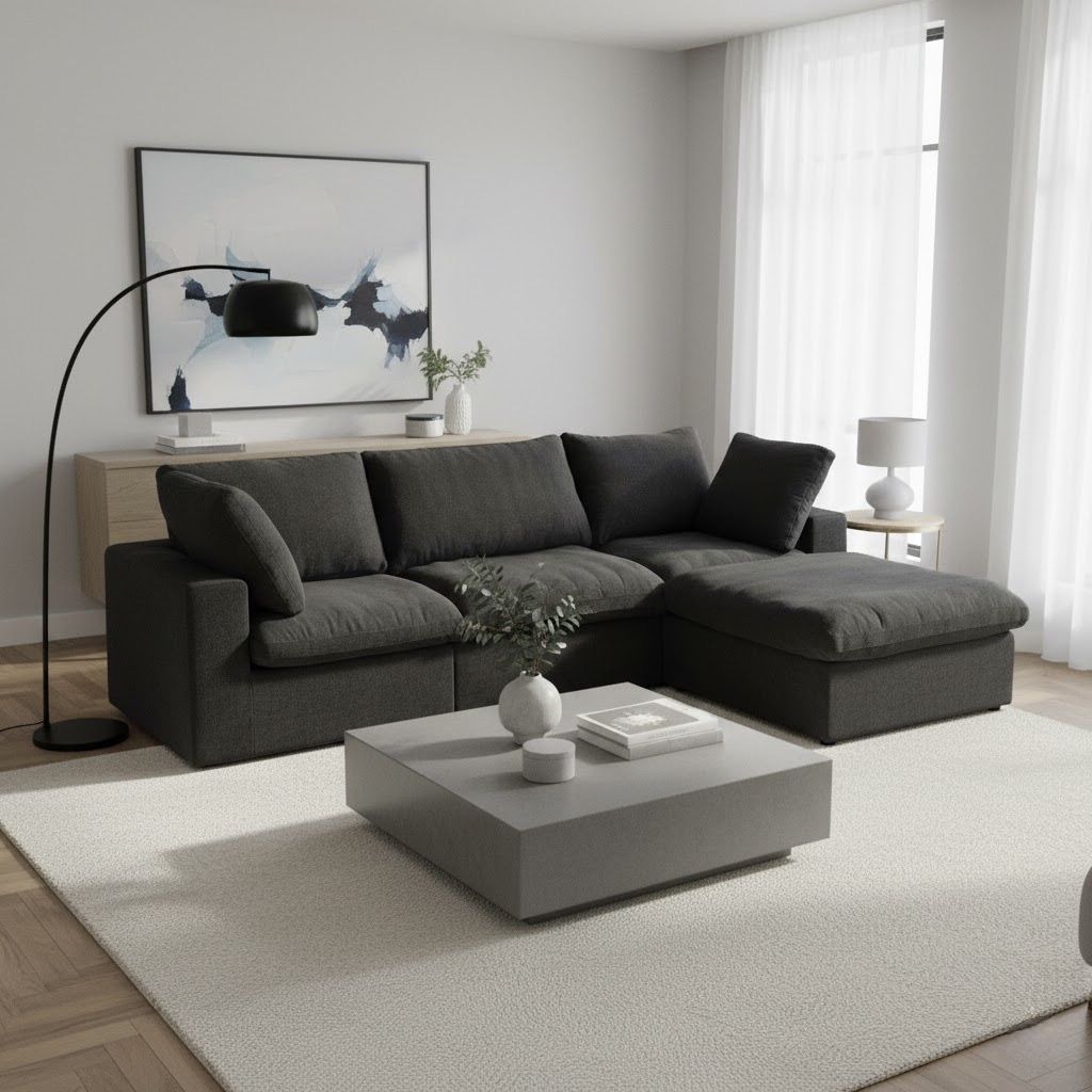 🏷BRAND NEW Cloud Couch Modular Sectional Sofa with Storage Ottoman,L Shaped, Black💥 We Finance