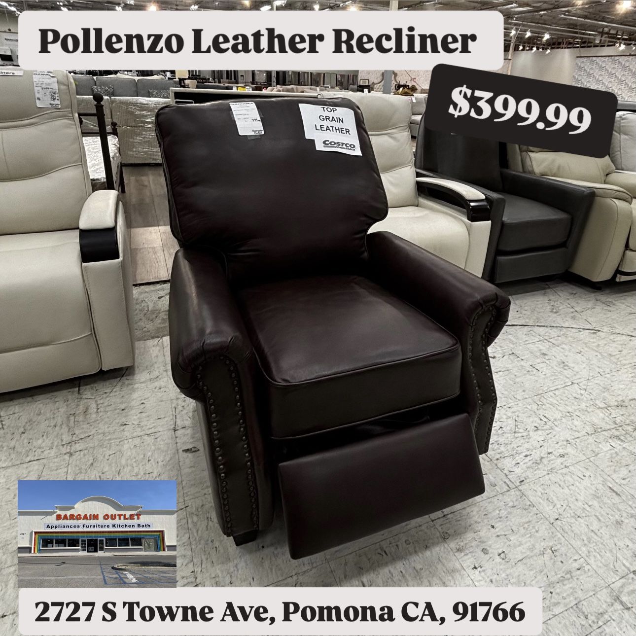 Pollenzo Leather Recliner In Brown