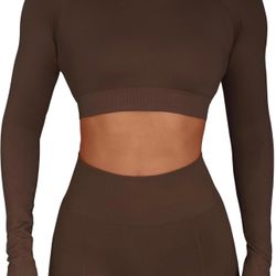 BRAND NEW IN IN BAG FRESOUGHT Long Sleeve Workout Crop Tops for Women, Seamless Athletic Activewear Shirts Gym Yoga Running Mock Neck Tops XS  