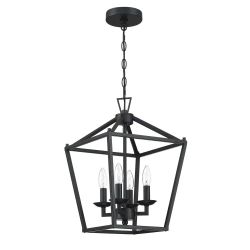 50336BK Matte Black Cage Lantern for Kitchen Entrance Foyer Farmhouse Chandelier