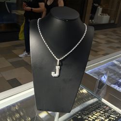 Silver Chain And Moissanite Intial 