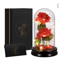 Beauty And Beast Rose Gift Red Silk Twin Flower