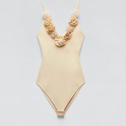 NWT Zara Floral knit Bodysuit Pastel Yellow Size S