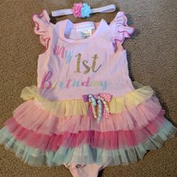 Baby 1st birthday dress with headband