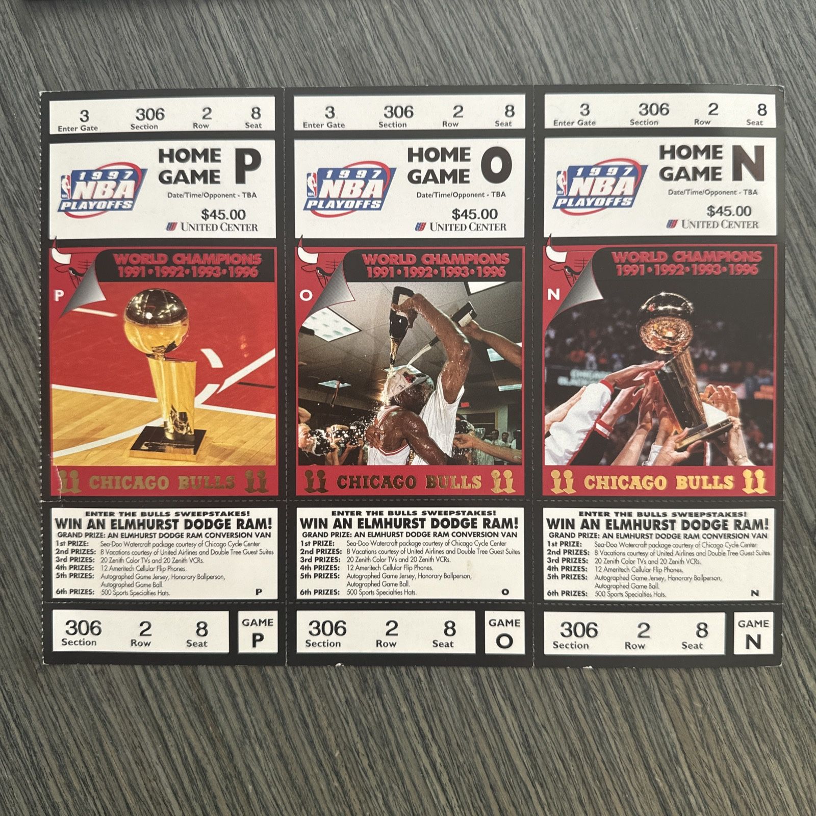 Chicago Bulls 1997 NBA Playoffs Ticket Stubs 3 Unused United Center JORDAN!