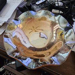 Vintage Jeanette Iris & Herringbone Marigold Glass Ruffled Serving Bowl