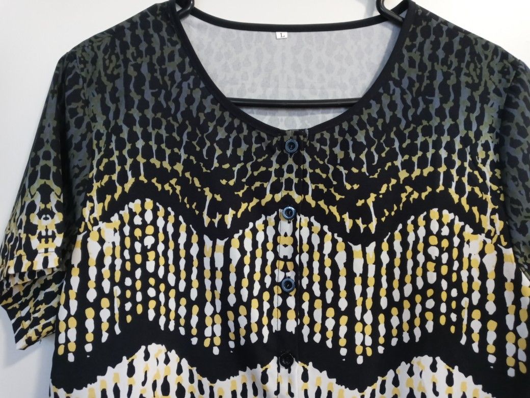 Ladies Abstract Black Yellow And White Smooth Shirt