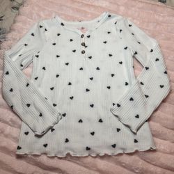 Cat & Jack Girls' Solid Heart Printed Long Sleeve Sz 5 Shirt NWOT