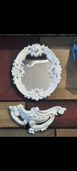 Vintage 1959 Universal Statuary Mirror & Wall Planter Set - Restored White