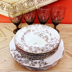 222 Fifth Adelaide Round Porcelain Dinnerware w/ 4 Goblets - Excellent Condition - Offers Welcome
