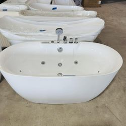 Luxury 59 in. X 30 in.  Center Drain Acrylic Freestanding Jacuzzi Bathtub in White with Faucet  $999 