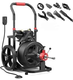 100 ft x 1/2 inch POPULO Auto Feed Electric Drain Snake Auger for 2 to 4 Inch Pipes, Sewer Plumbing Snake Auger, Heavy Duty Drain Cleaner Machine with