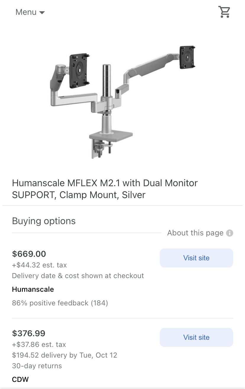 Human Scale MFlex Dual Monitor Arms
