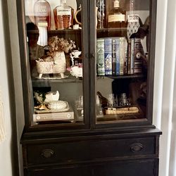 Antique Black Distressed Hutch