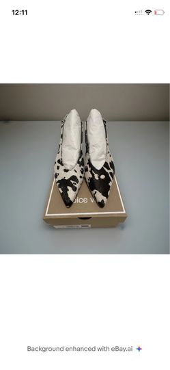 Alenna Heels Black White Taurus Calf Hair Size 7.5 Women's Sling Back Heels New