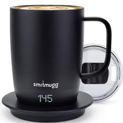 PRO 14 oz. Self-Heating Coffee Mug – 4-Hour Battery Life, Adjustable Temperature Control, LCD Display, One-Touch Adjustment, Magnetic Slider Lid – Kee