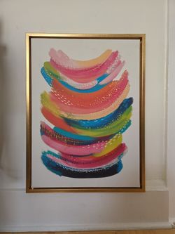 Abstract Colorful Brushstroke Canvas Painting Gold Frame