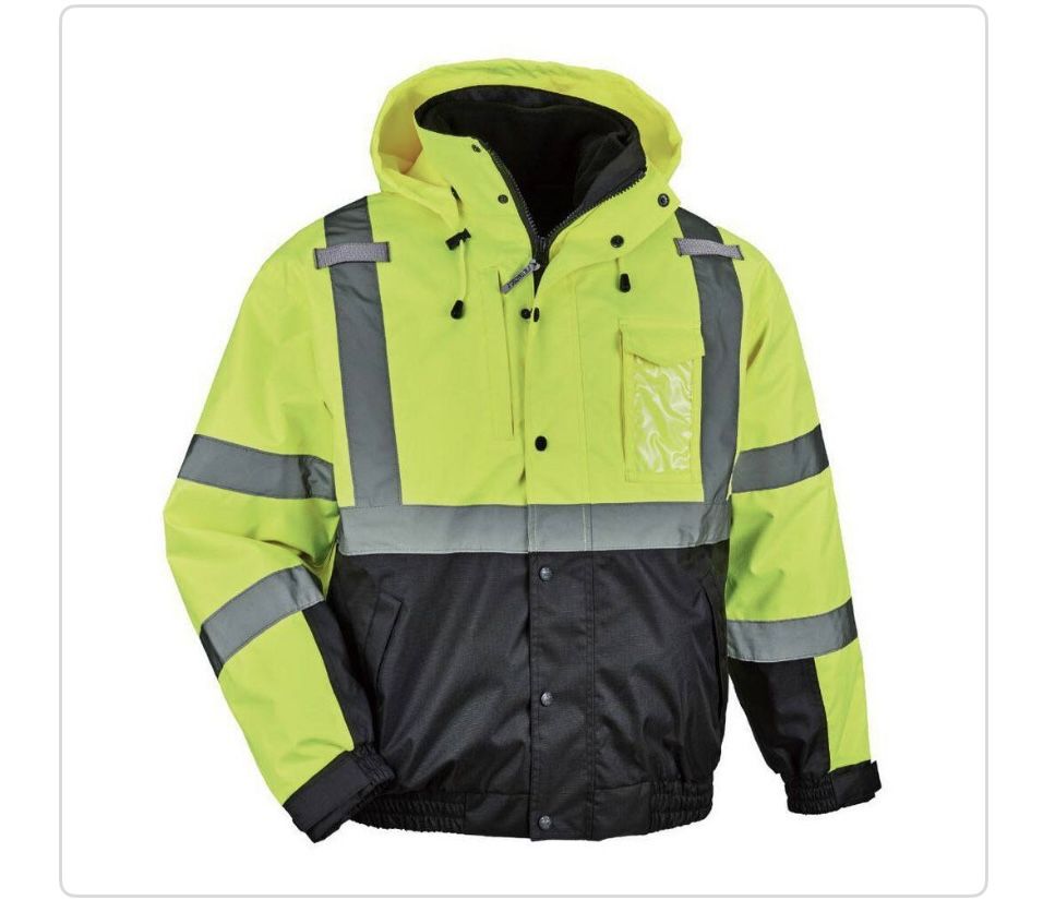 Ergodyne Men's Medium Lime High Visibility Reflective Bomber Jacket with Zip-Out Black Fleece