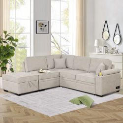 84.75 Sleeper Sofa Bed,2 in 1 Pull Out sofa bed L Shape Couch with Storage Ottoman for Living Room,Bedroom Couch and Small Apartment, Beige