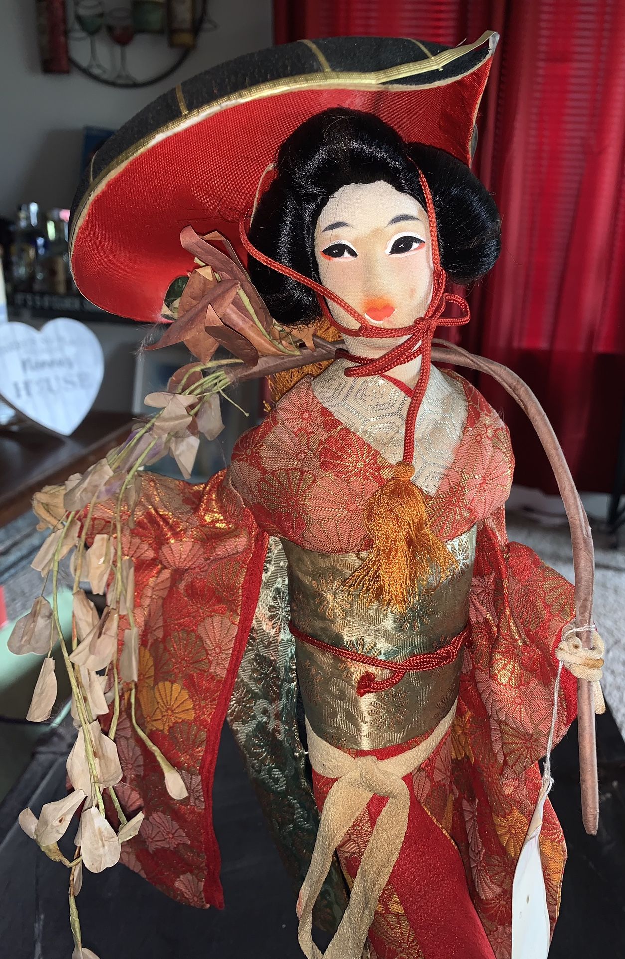 Vintage Japanese Doll with Wood Stand