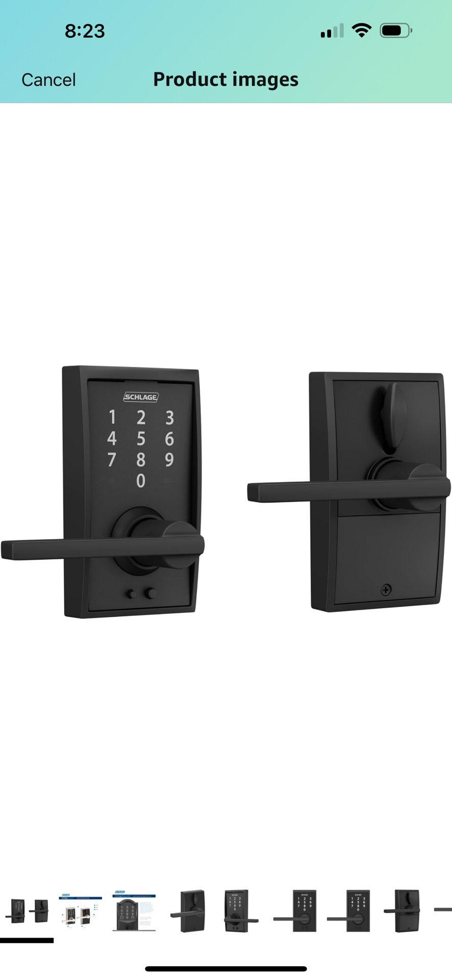 Schlage FE695 CEN 622 LAT Touch Century Lock with Latitude Lever, Electronic Keyless Entry Lock, Matte Black