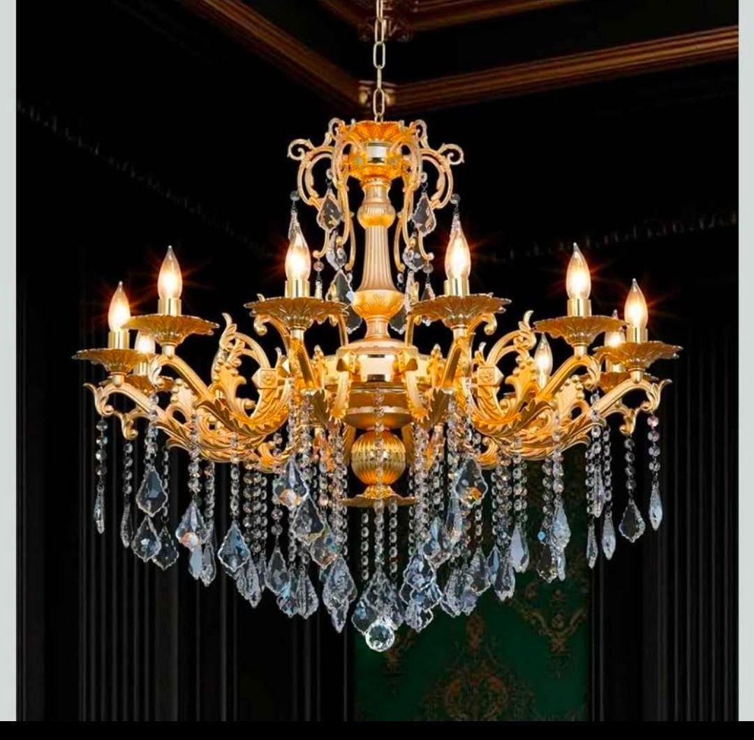Modern Elegant 12 Lights Crystal Chandelier Antique Chandelier Golden Pendant Ceiling Lighting European Style for Dining Living Room Bedroom Transpare