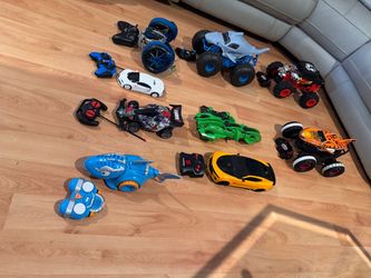Toys - Set of remote control cars and trucks.