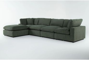 Green Fabric Modular Sectional Sofa with Ottoman