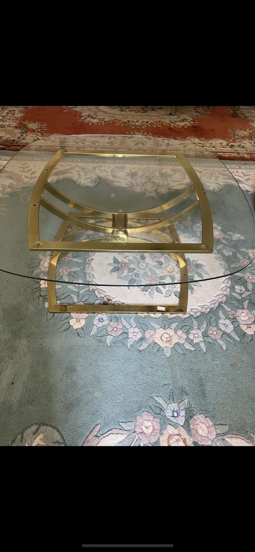 Coffee Table Brass Gold Top Glass 42 Inch