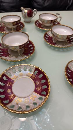Teacup Set 6 Cups And 6 Plates With Creamer 