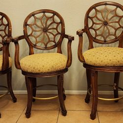 3 SpiderWeb Back Swivel Barstools With Arm Rests