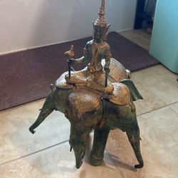 Antique Lord Indra, Writing And Drawn Three Headed Elephant, Buddhism Hinduism