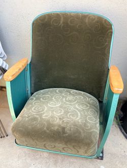 Antique Folding Movie Theater Seat Velvet, Metal, Wood