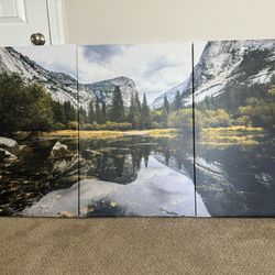 3 Piece Canvas Wall Art - Mountain Landscape with Lake