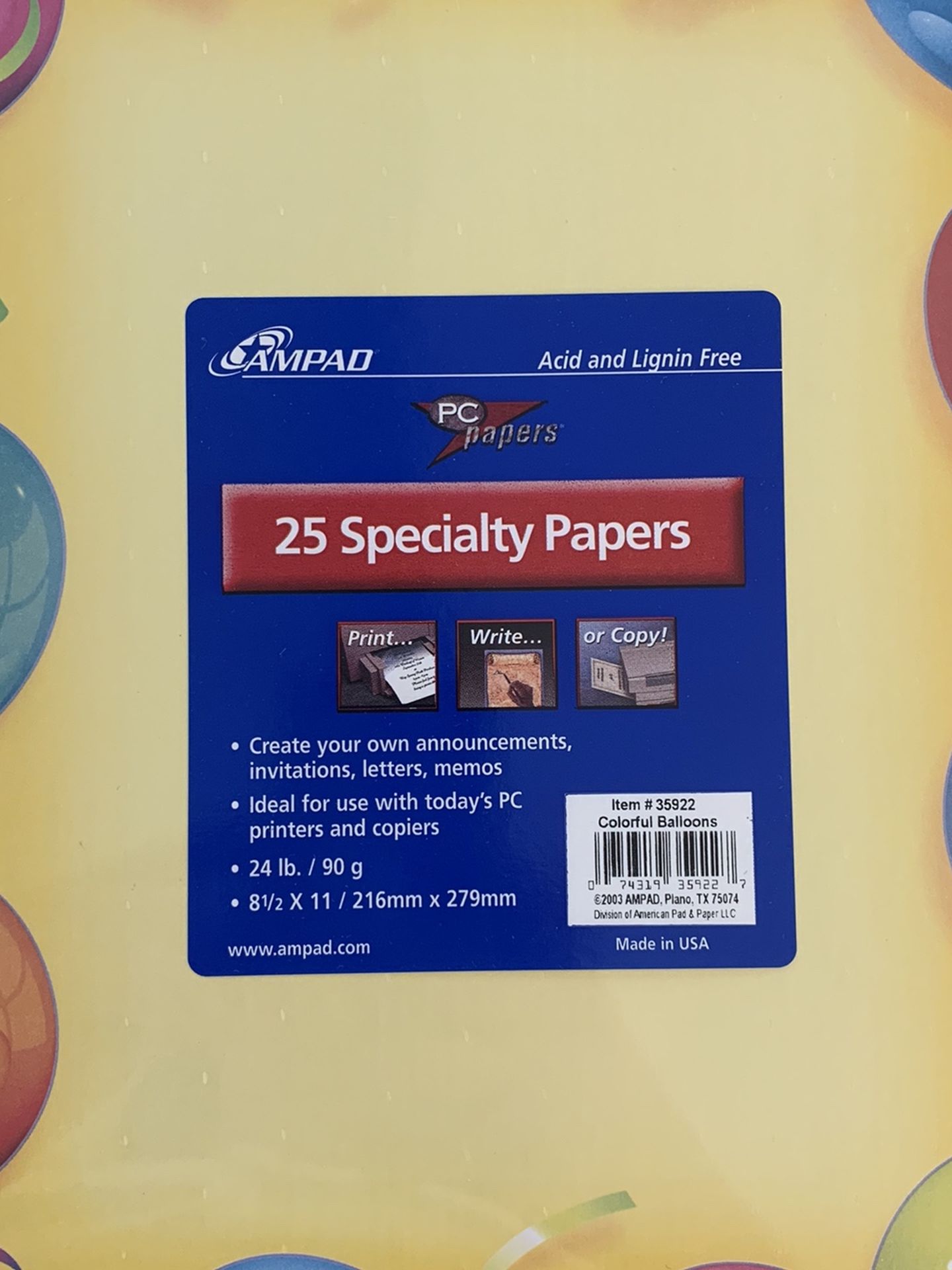 NEW!!! Scrapbooking - 25 Specialty Papers Pack (Balloons)